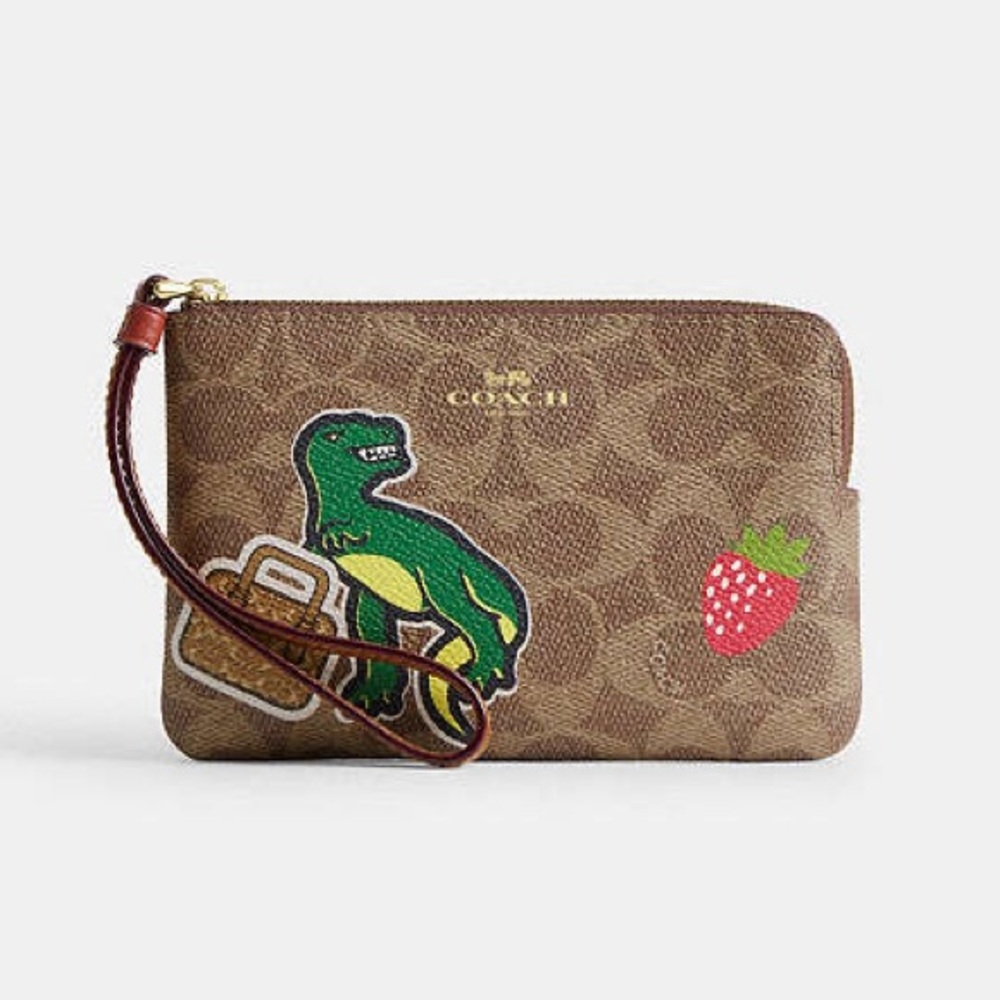 Coach Corner Zip Wristlet In Signature Canvas With Sticker Print